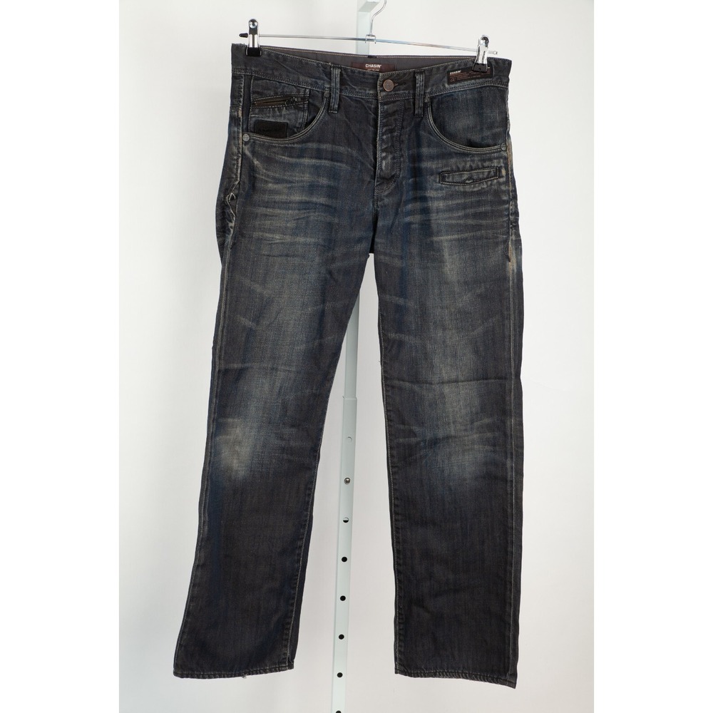 Chasin Guador Rebeat Jeans Mens W32 L32 Dark Blue Regular Fit Button Fly Denim